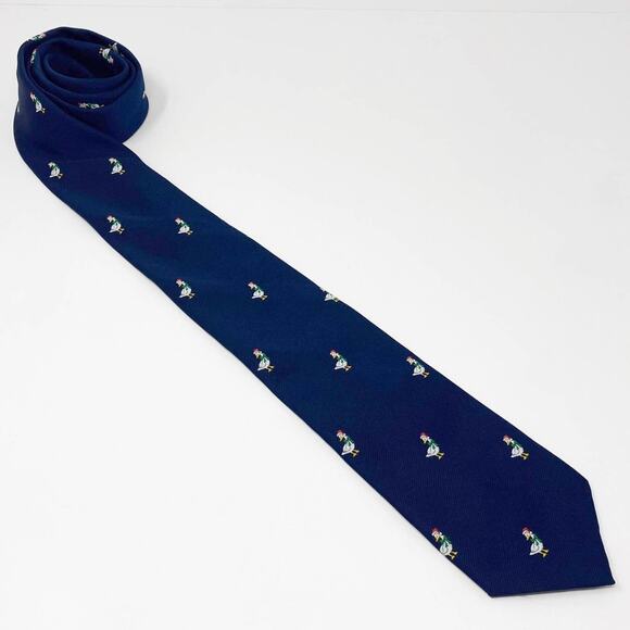 ALYNN Vintage Navy Blue Christmas Duck Novelty Tie